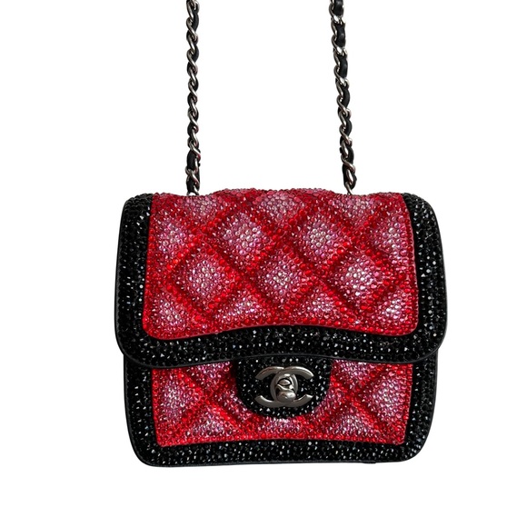 CHANEL Handbags - Chanel Rare Lambskin Crystal Diamante Mini Flap Bag